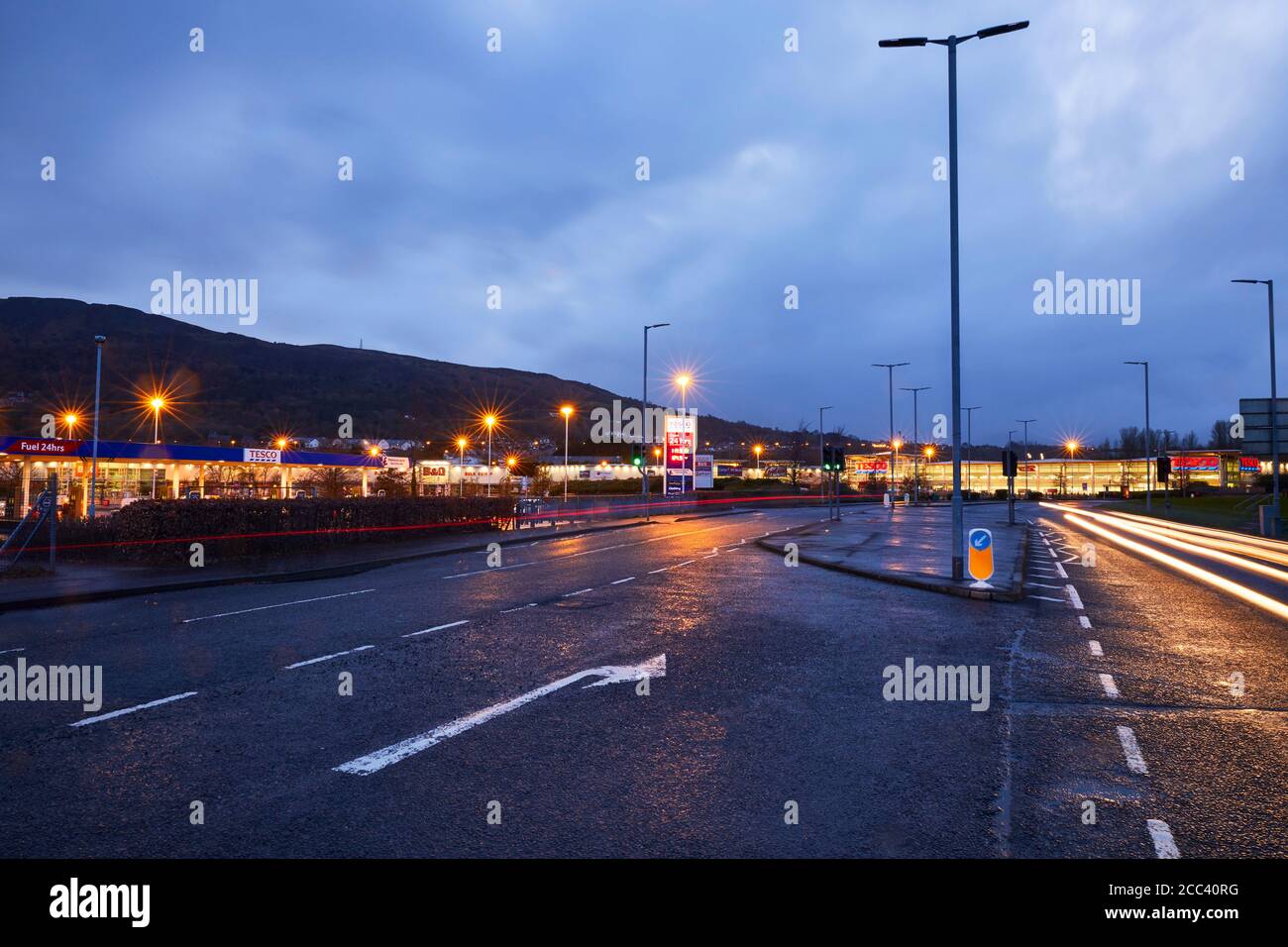 Car park entrance. Abbey Retail Park, Belfast, Belfast, Ireland. Architect: N/A, 2019. Stock Photo