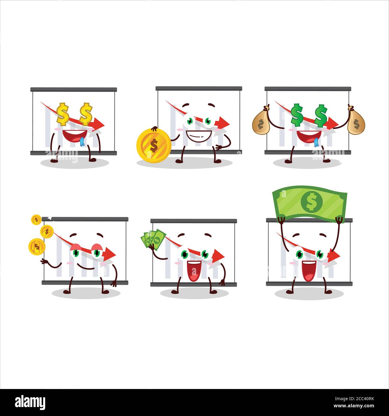 Chart going down cartoon character with cute emoticon bring money Stock Vector