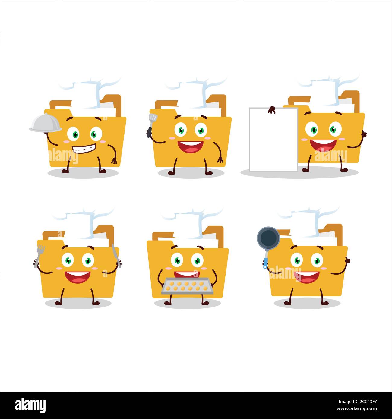 Cartoon character of file folder a with various chef emoticons Stock