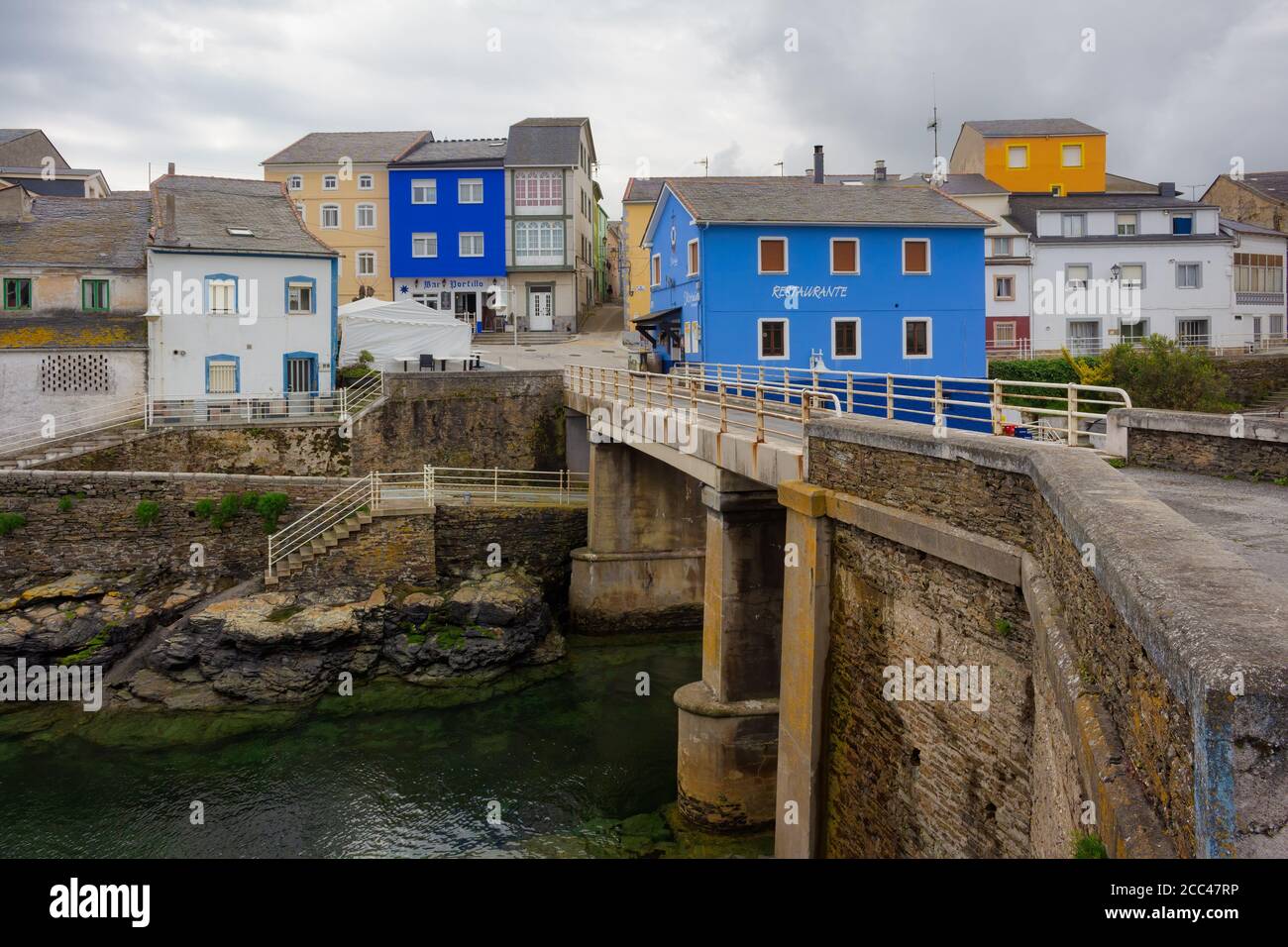 View of the river bridge in the town of Rinlo, Galicia, Spain Stock ...
