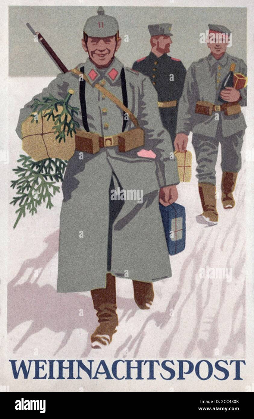 German Christmas greeting card from the time of the World War I. 1914-1918 Stock Photo