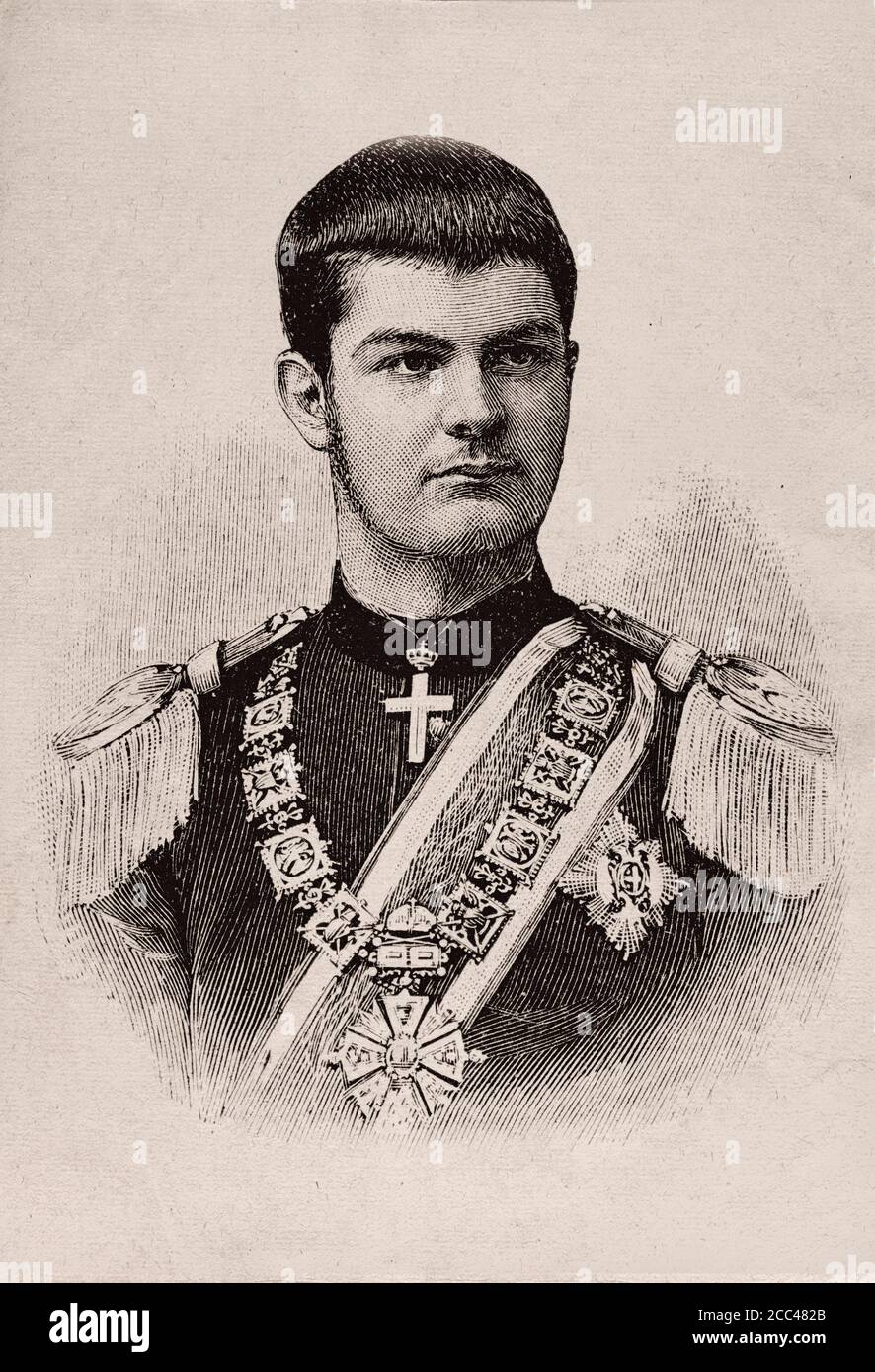 Alexander I or Aleksandar Obrenovic (1876 – 1903) was king of Serbia from 1889 to 1903 when he and his wife, Draga Masin, were assassinated by a group Stock Photo