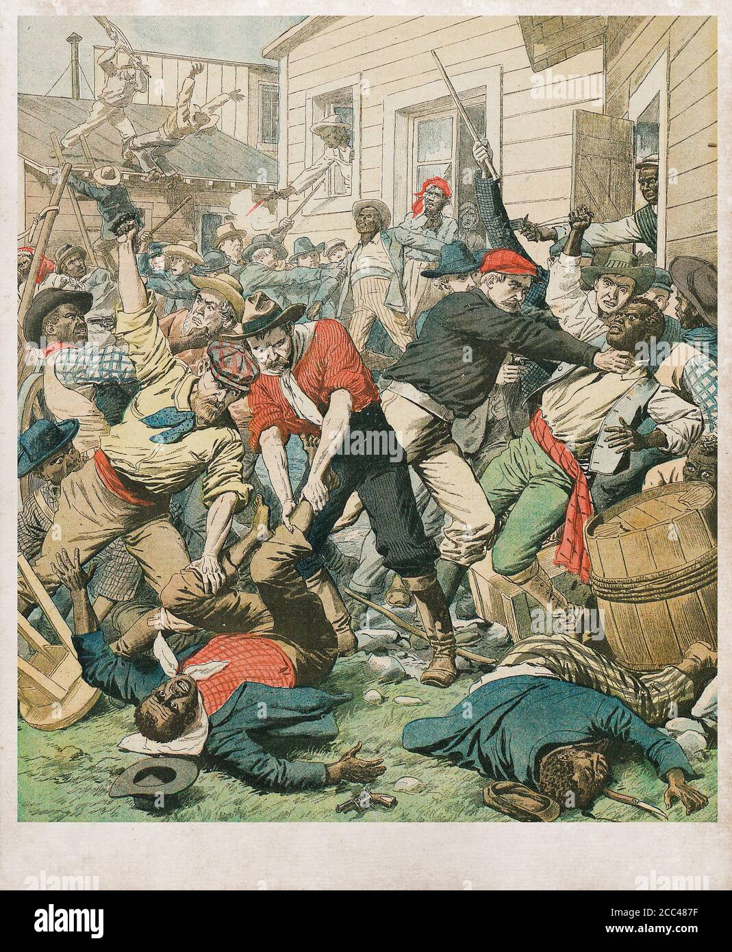 Wilmington, North Carolina race riot, 1898: Black men firing handguns in street (drawing) Stock Photo