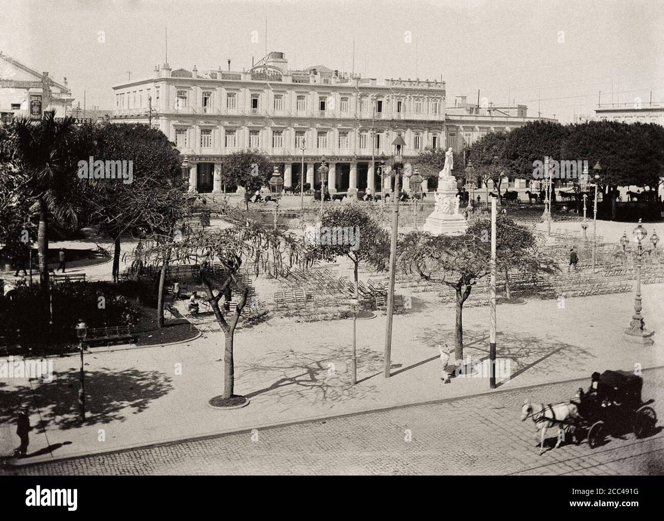 Old Havana. Central Park and the Gran Hotel Inglaterra. Cuba. 1900 Stock Photo