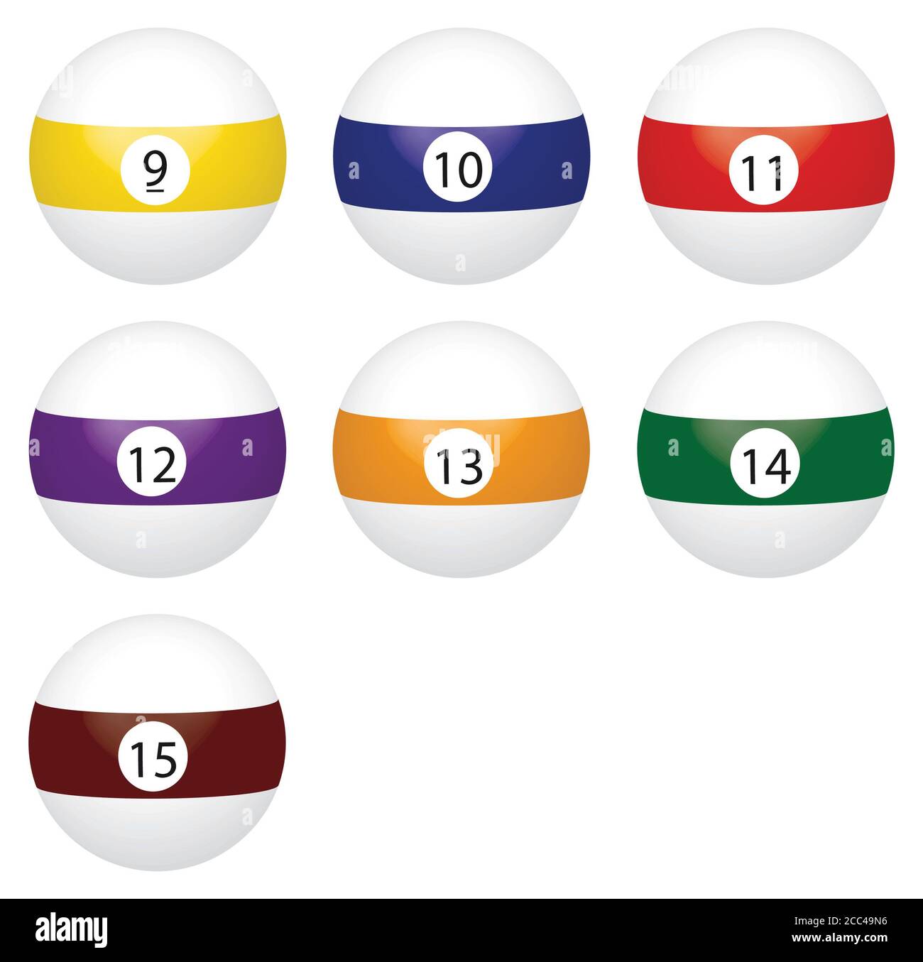 Illustration of billiard balls with numbers on white background Stock Photo