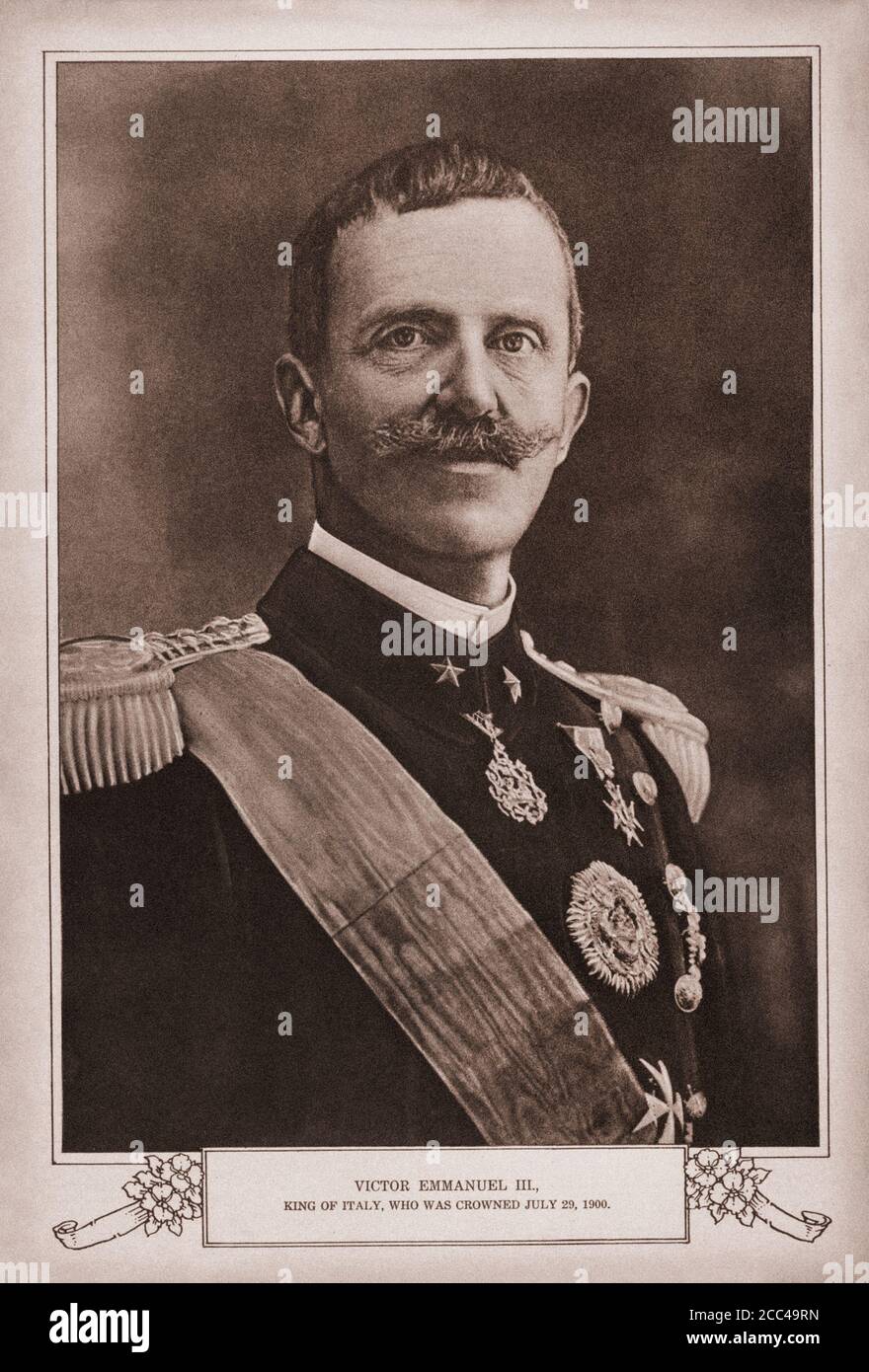 Victor Emmanuel III (Vittorio Emanuele III, 1869 – 1947) was the King of Italy from 1900 until his abdication on 9 May 1946. In addition, he held the Stock Photo