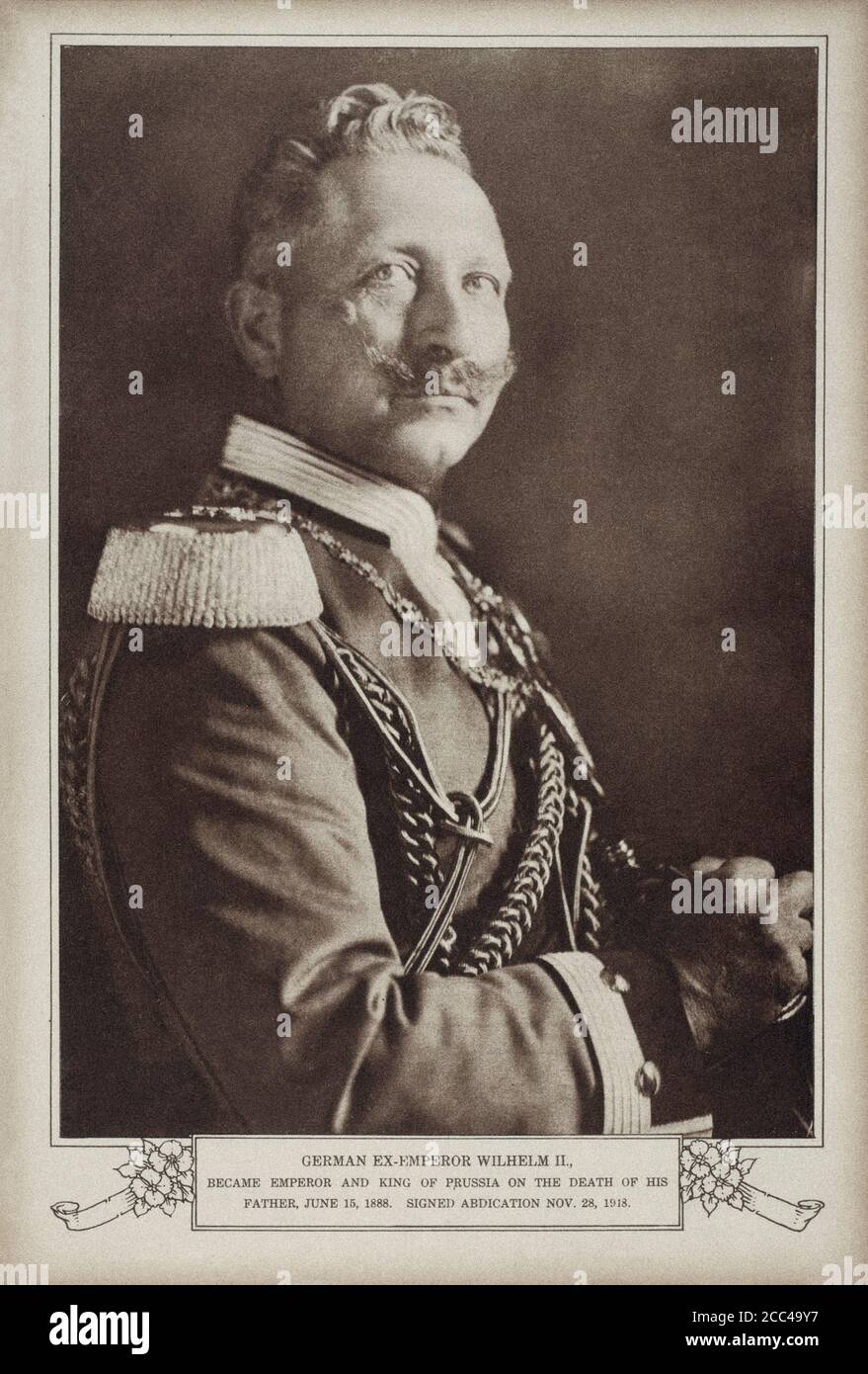 Wilhelm II or William II (1859 – 4 June 1941) the last German Emperor (Kaiser) and King of Prussia. He reigned from 15 June 1888 until his abdication Stock Photo