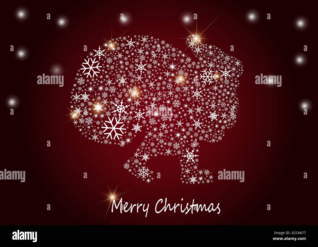 Christmas postcard design with Santa Claus made of snowflakes on a red ...