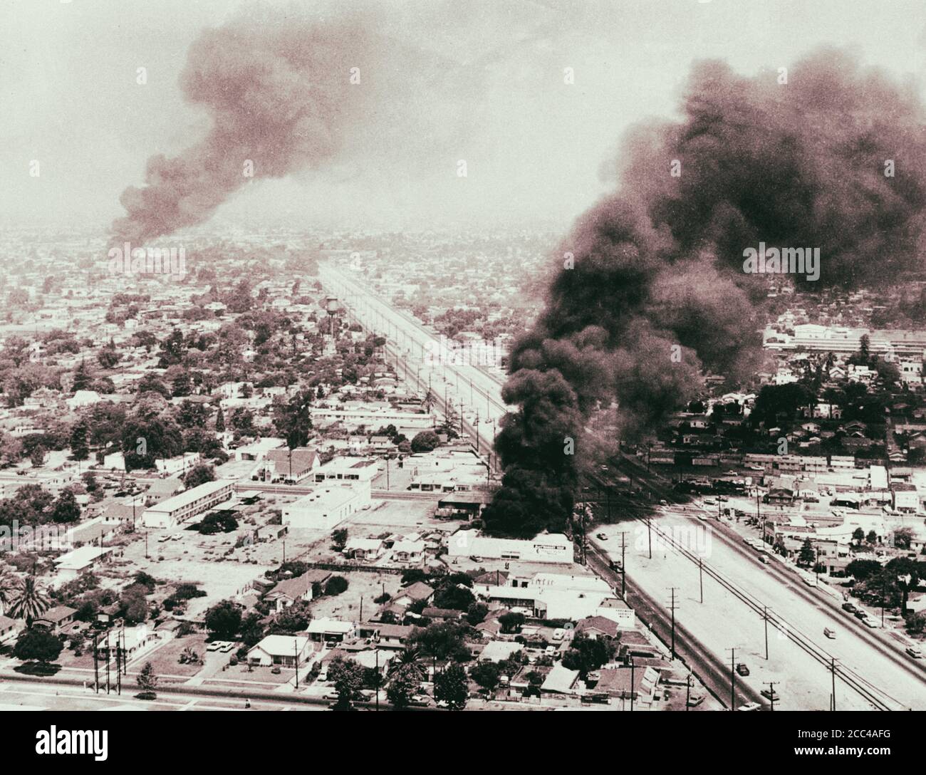 The Watts riots, sometimes referred to as the Watts Rebellion, took place in the Watts neighborhood and its surrounding areas of Los Angeles from Augu Stock Photo