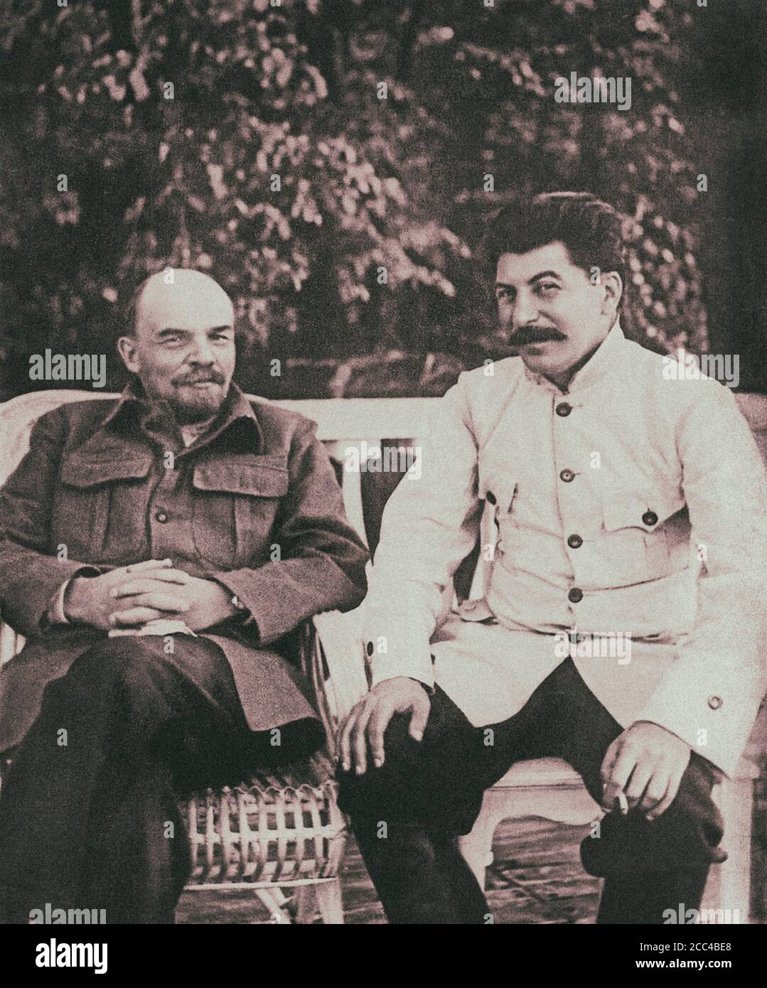 Communist leaders of the Soviet state: Lenin and Stalin. 1920s Stock Photo
