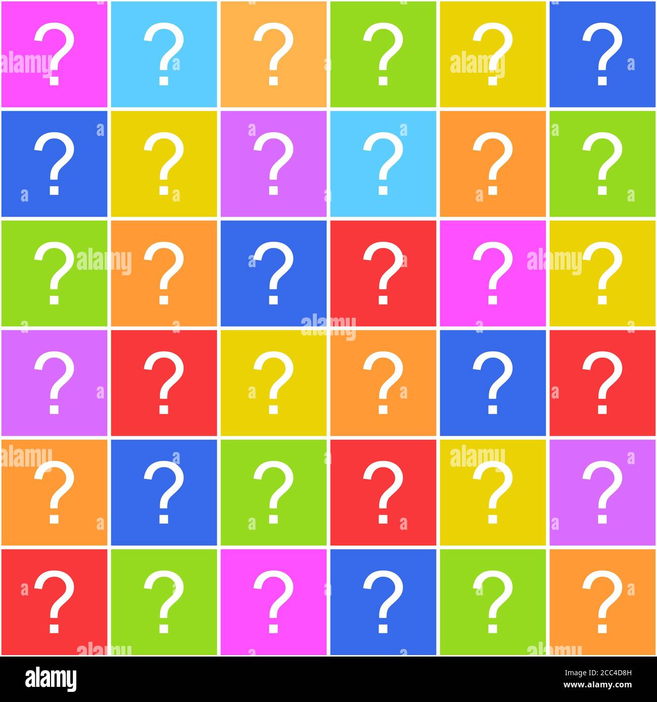 Illustration of a surface divided into colorful squares with question
