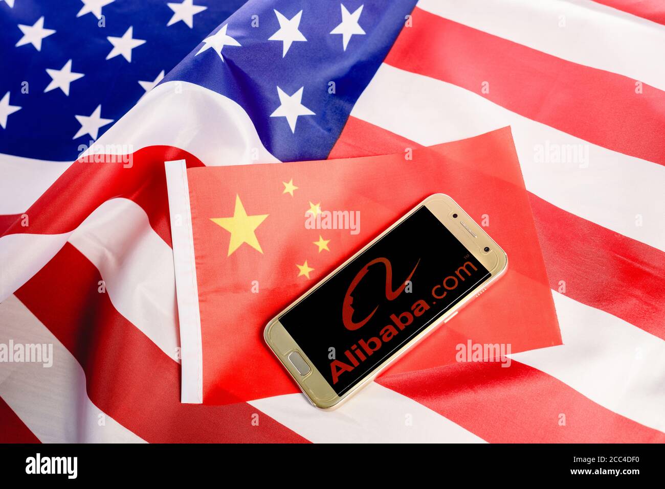 Valencia, Spain - August 17, 2020: Alibaba app on a mobile phone, Chinese app in conflict with the United States of America. Stock Photo