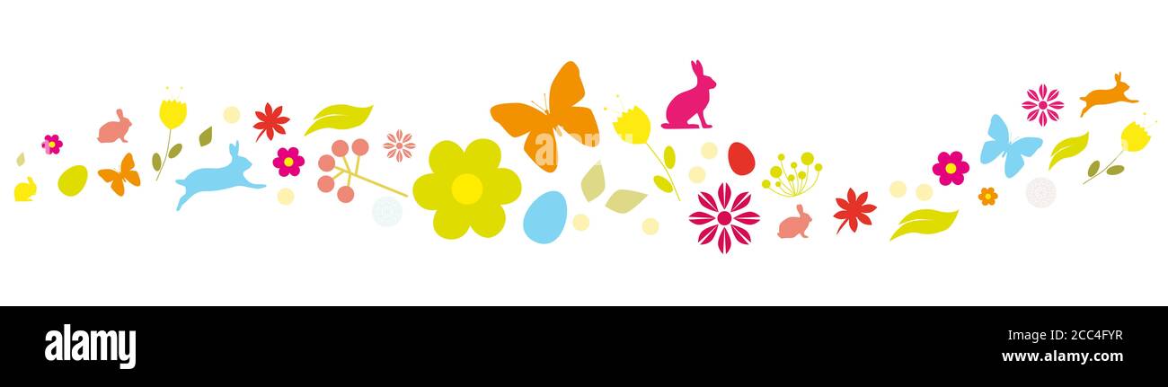 Graphic illustration of isolated colorful spring and Easter-themed silhouettes Stock Photo