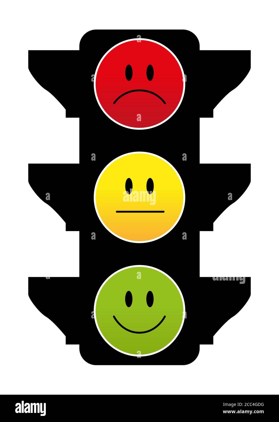 Illustration of traffic lights with smiley faces on an isolated