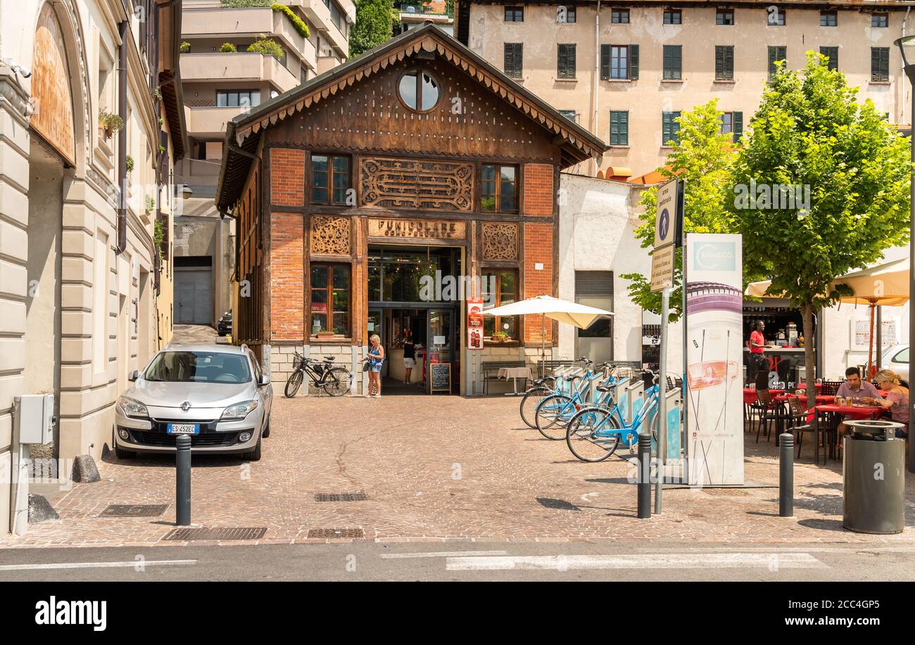 Como, Lombardy, Italy - June 18, 2019: Funicular station for Como - Brunate in center of Como city, Italy Stock Photo