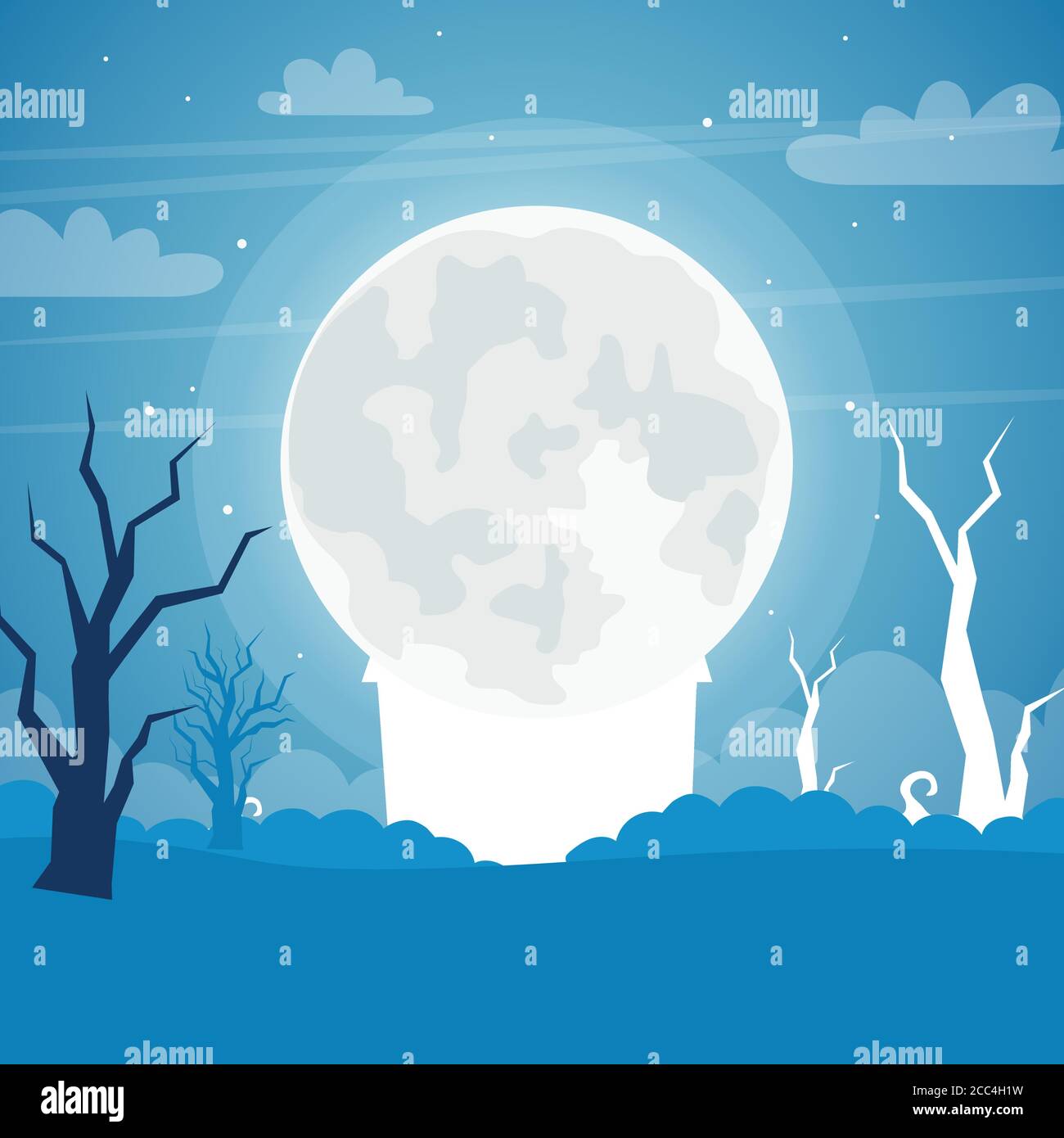 Halloween background with haunted house, full moon, pumpkins and trees ...
