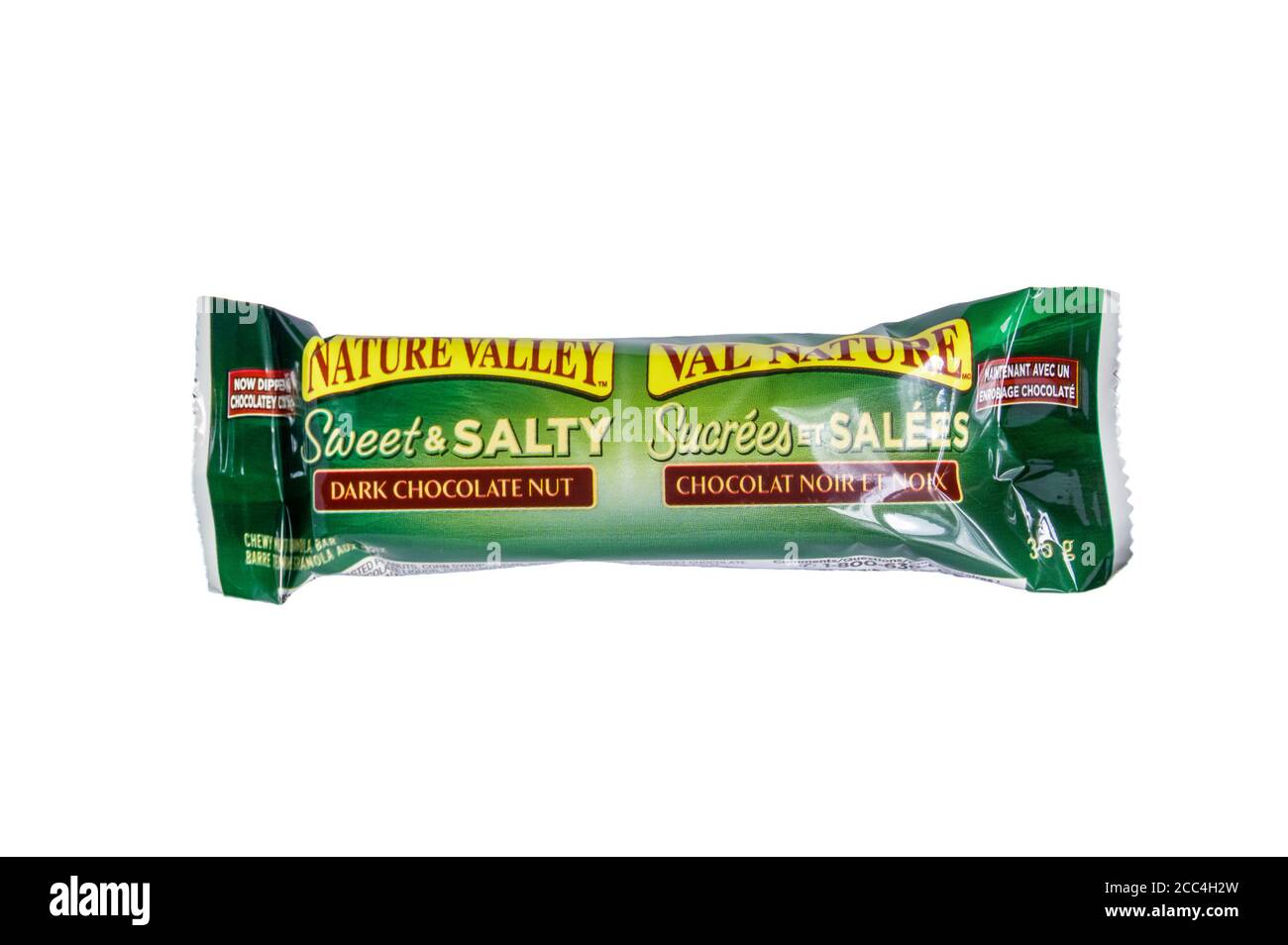 Canadian Nature Valley Sweet & Salty chocolate nut bar with bilingual wrapper. Stock Photo