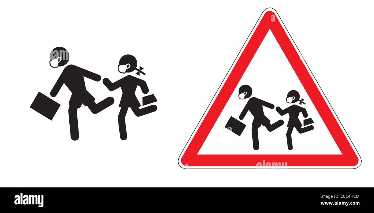 Back to school with face mask at time of covid 19. Vector illustration in road sign style. Stock Vector