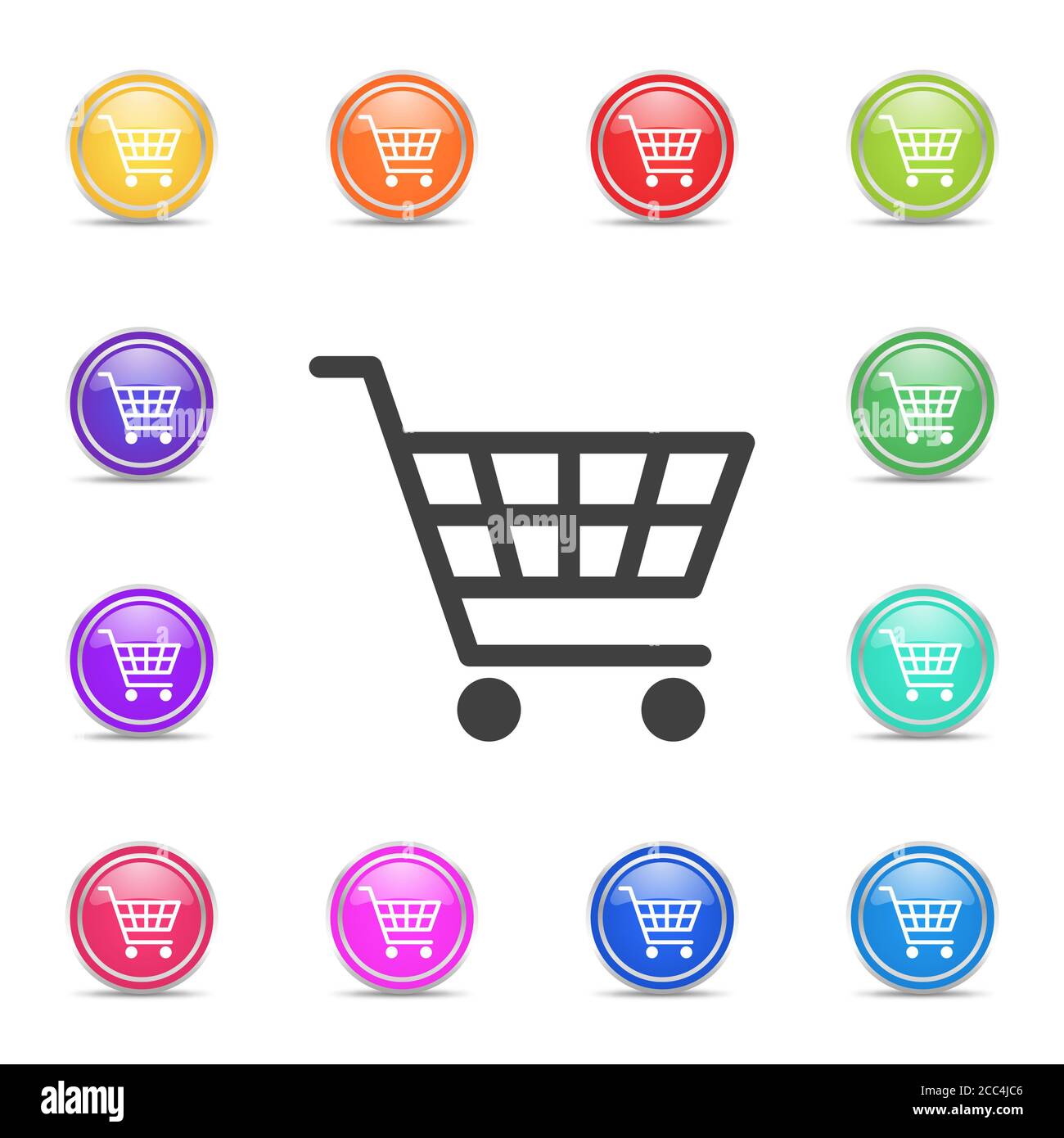 Illustration of colorful shopping cart icons on white background Stock ...