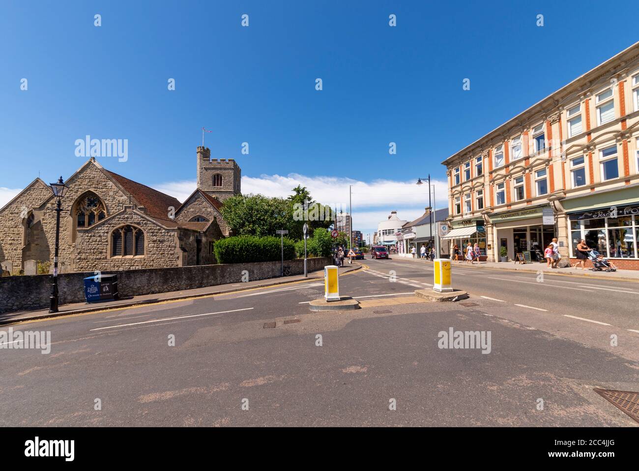 Leigh Hill road in Leigh on Sea, Essex, UK, with St Clements Church
