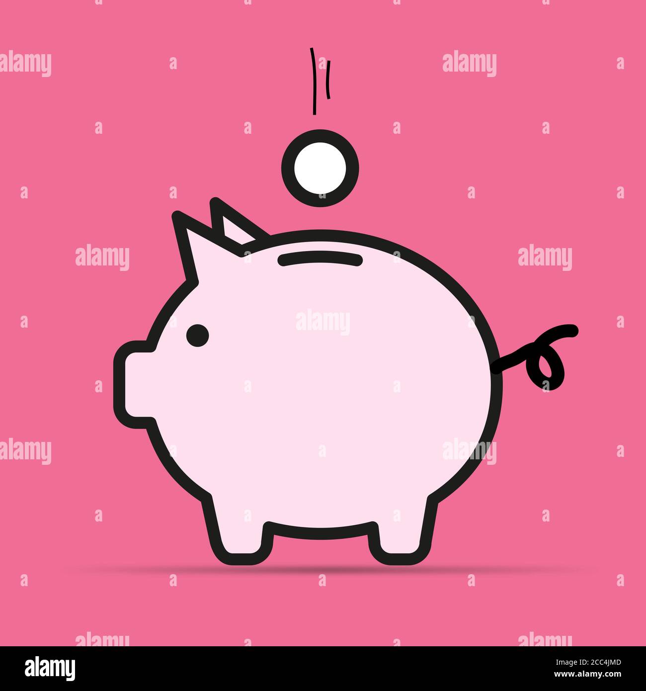 Illustration of coin on top of a piggy bank on pink background Stock ...