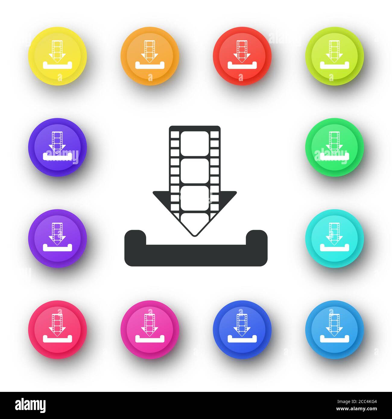 Illustration of colorful download icons on a white background Stock ...