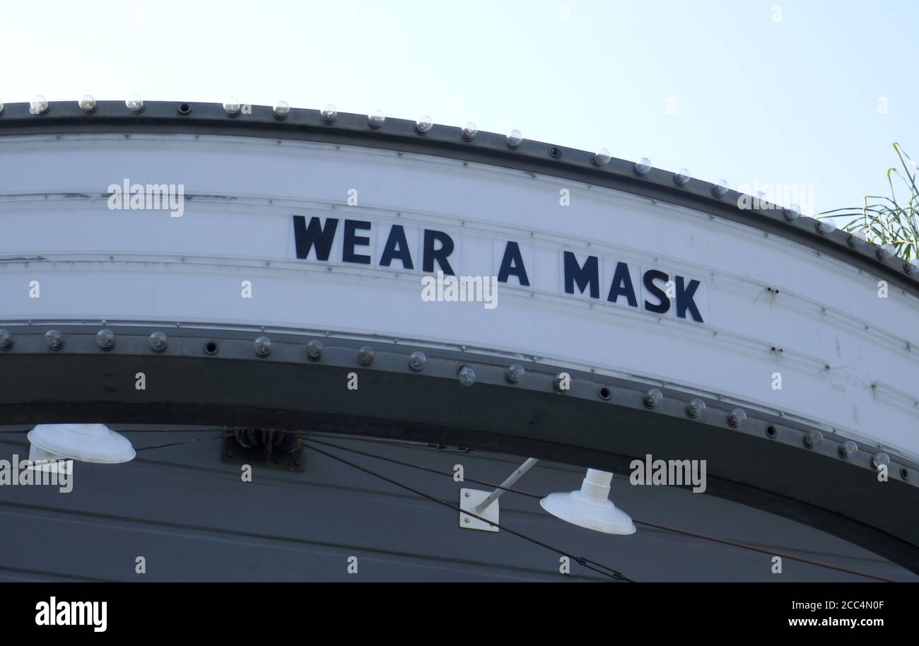 Los Angeles, California, USA 18th August 2020 A general view of atmosphere Wear A Mask Marquee Sign on August 18, 2020 in Los Angeles, California, USA. Photo by Barry King/Alamy Stock Photo Stock Photo