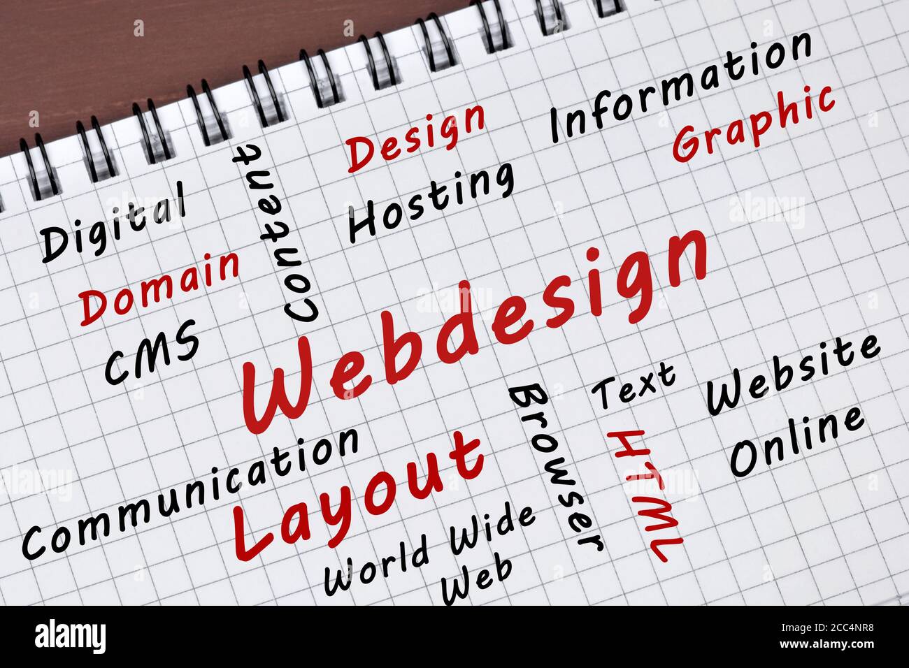 Webdesign word on a notepad page close up Stock Photo