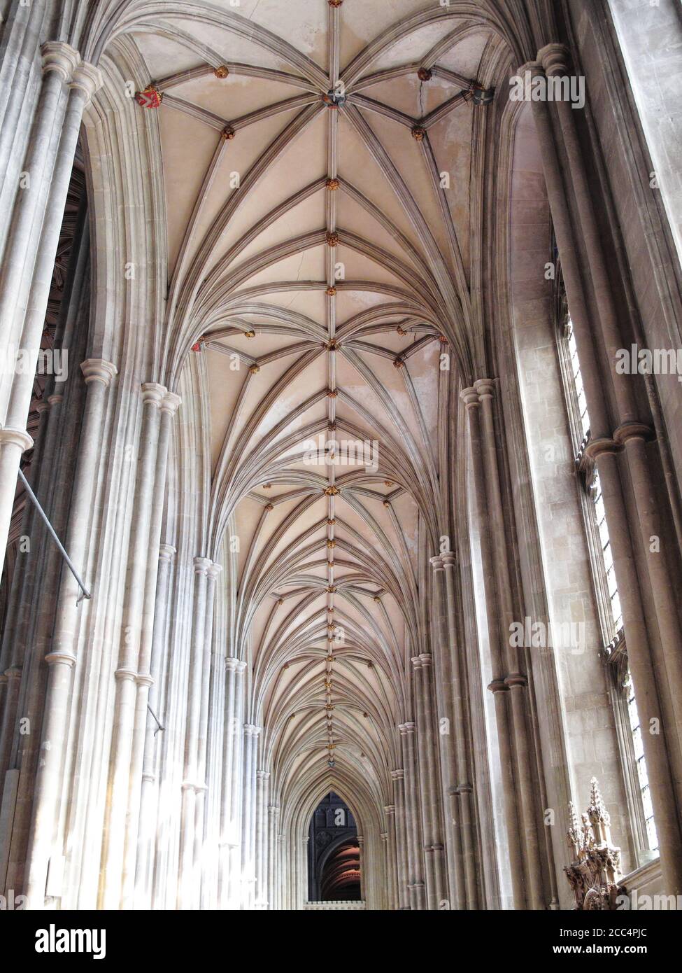 Vaulted ceiling of Canterbury Cathedral Kent England UK founded by St Augustine in AD602 and is a popular tourism travel destination visitor landmark Stock Photo