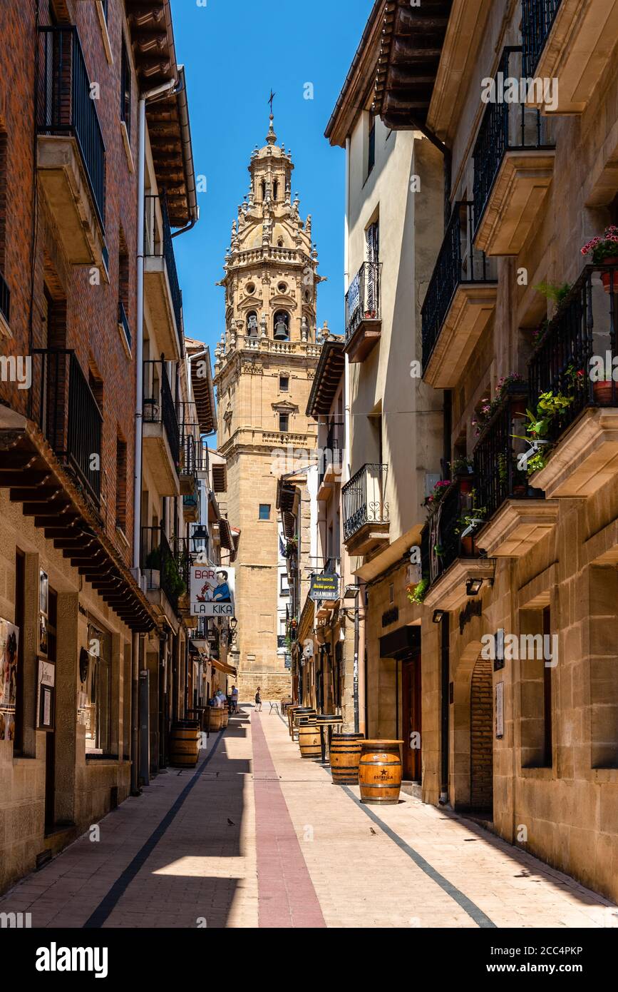 Haro, Spain August 6, 2020 Pedestrian street with bars and