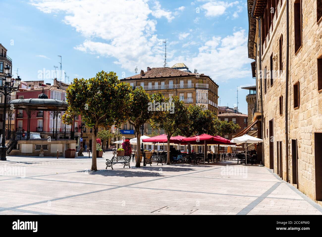 Haro, Spain August 6, 2020 Peace Square in medieval village of Haro