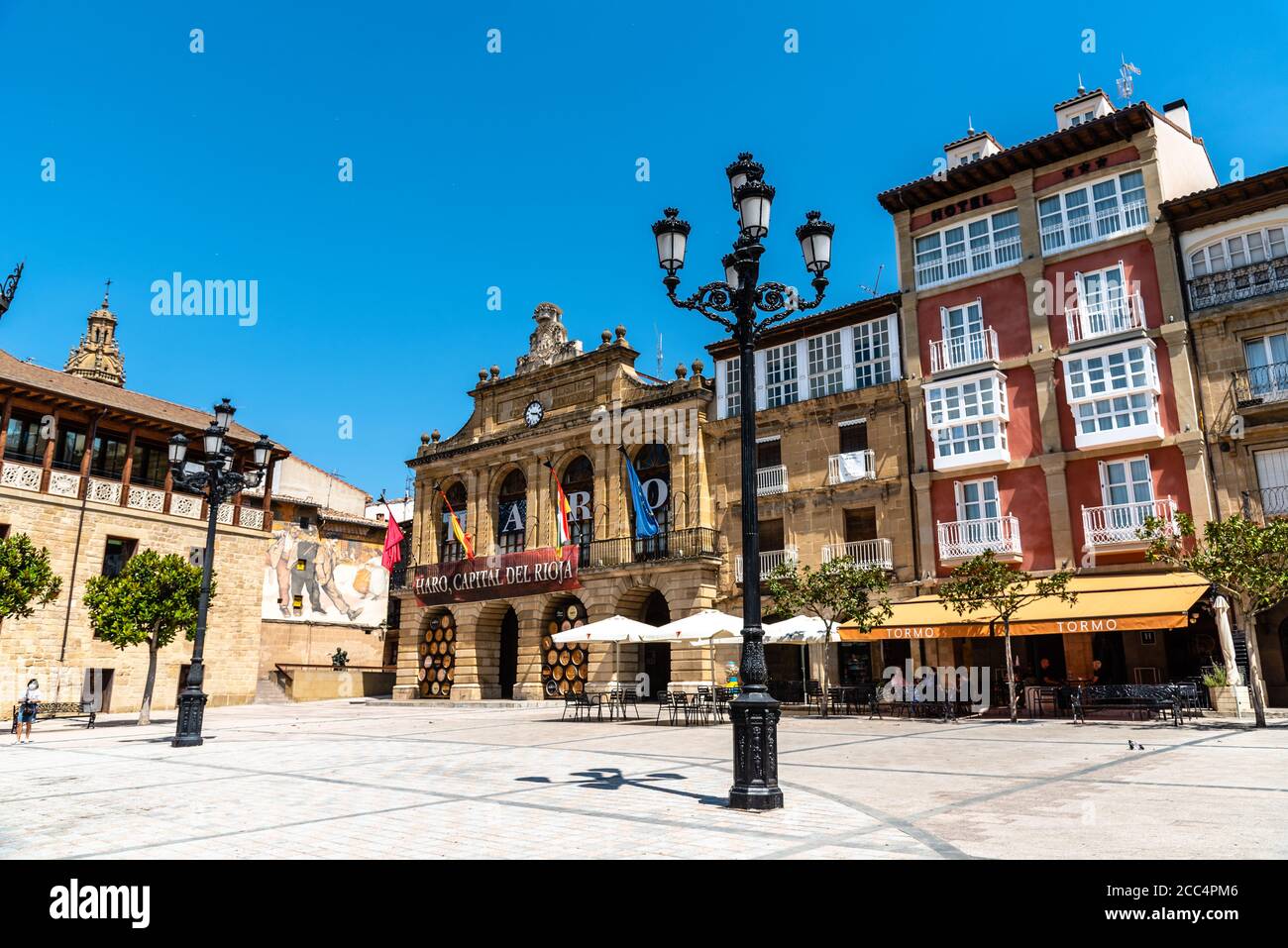 Haro, Spain August 6, 2020 Peace Square in medieval village of Haro