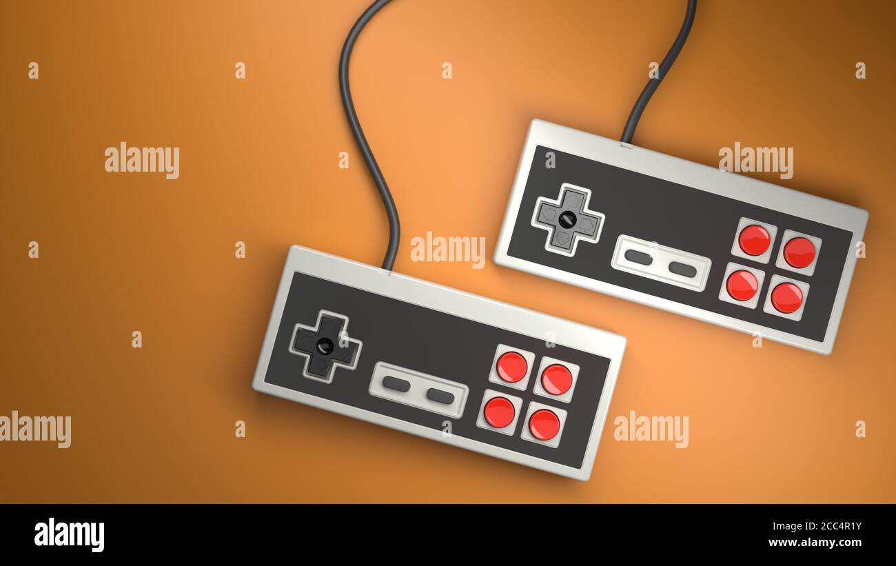 Retro computer gaming controller joystick on a orange background Stock ...