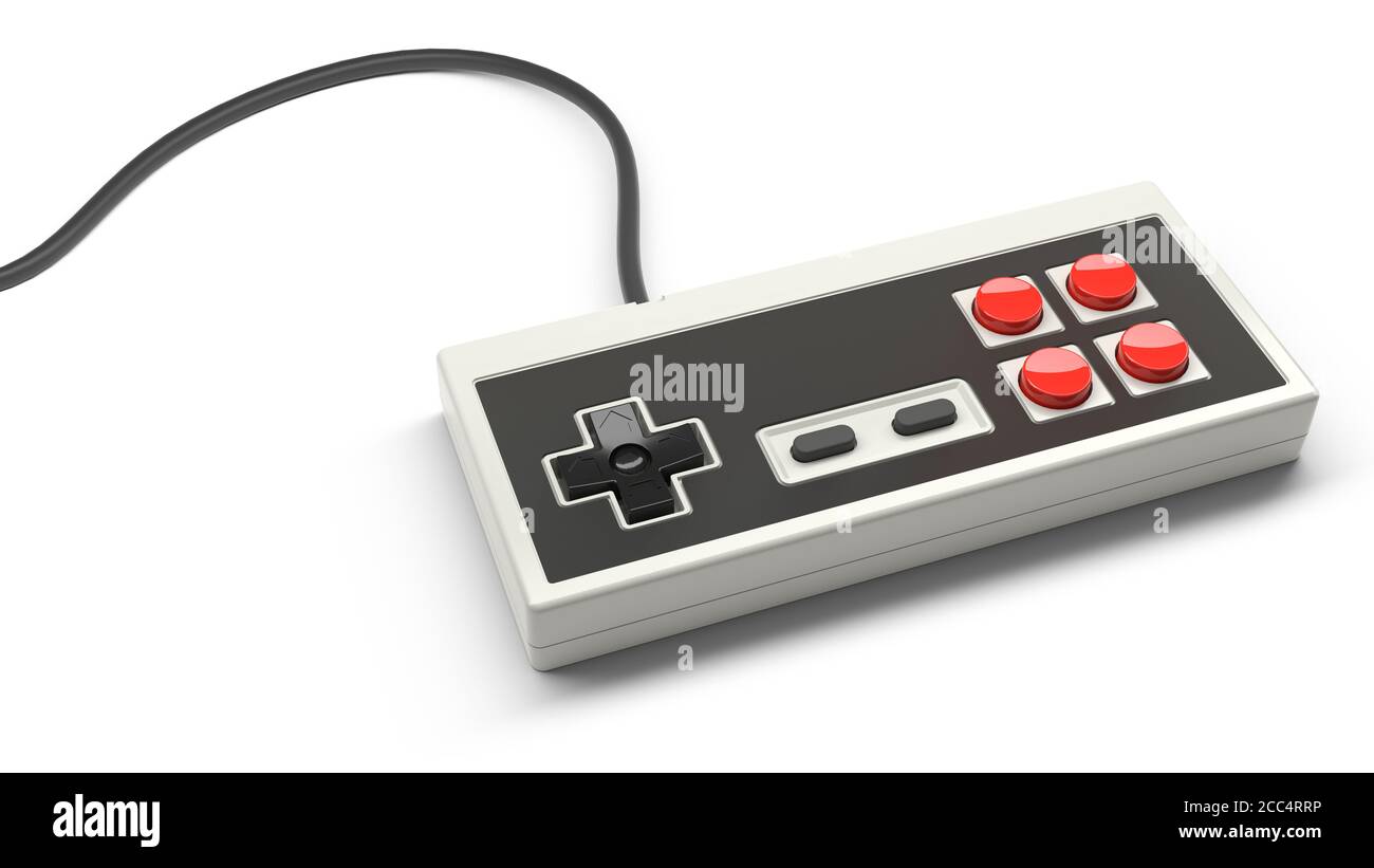 Retro computer gaming controller joystick on a white background Stock ...