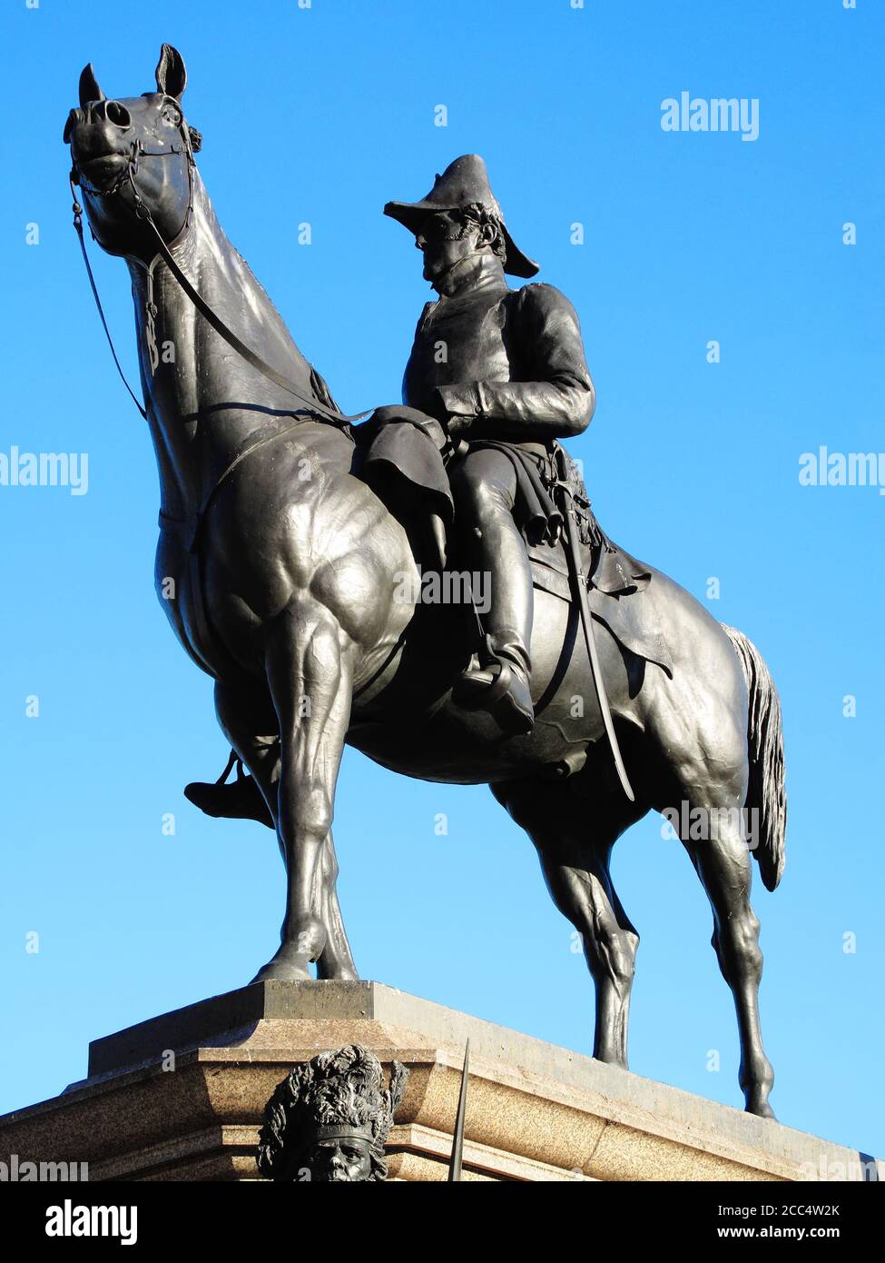 Victorian bronze equestrian statue of the Duke of Wellington on his horse Copenhagen unveiled in 1888 at Hyde Park Corner London England UK which is a Stock Photo