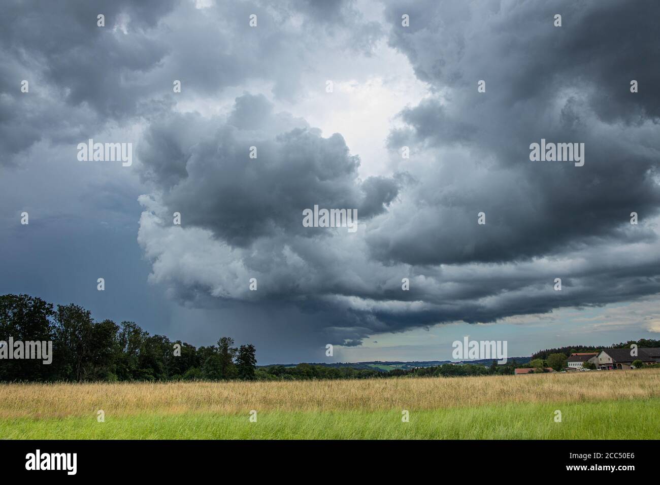 thunderstorm with heavy rain, Germany, Bavaria, Isental Stock Photo