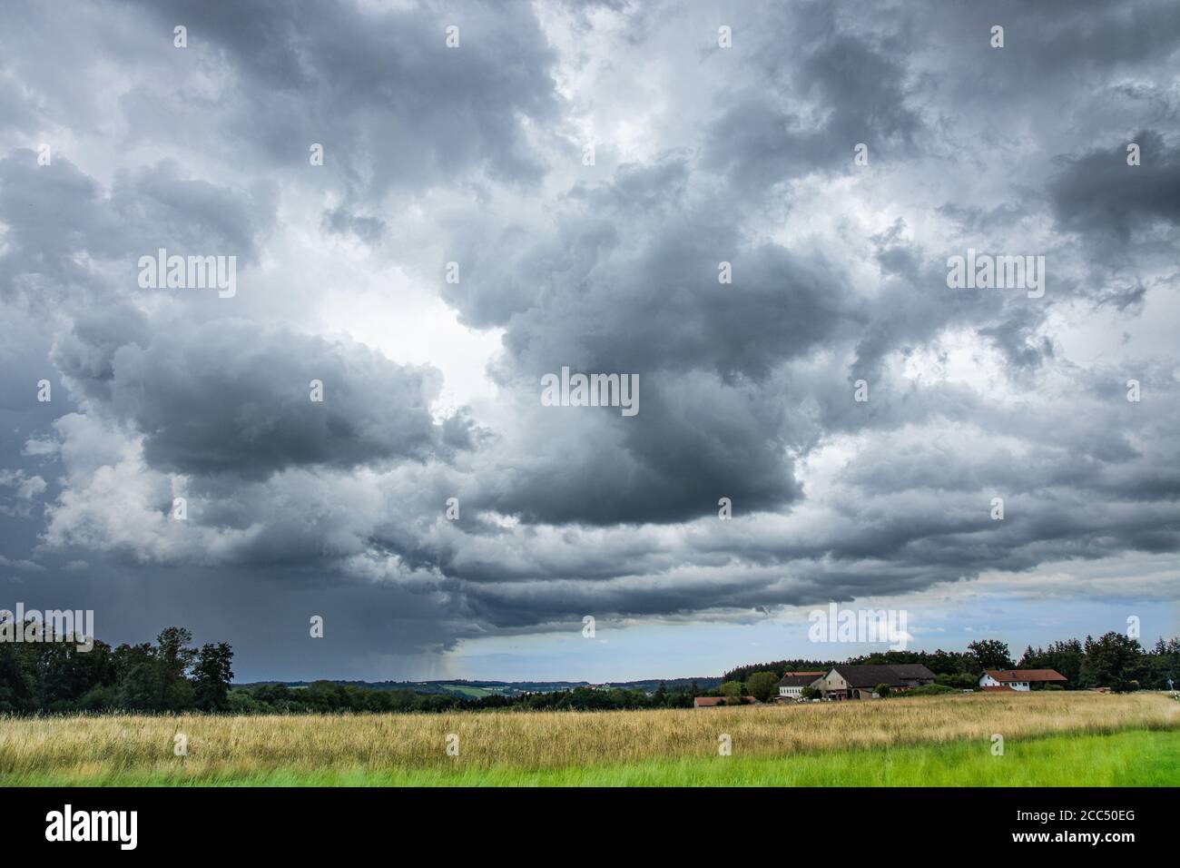 thunderstorm with heavy rain, Germany, Bavaria, Isental Stock Photo
