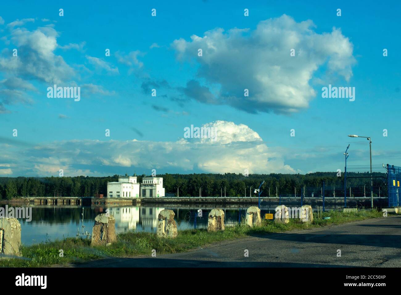 Lodeynopolskiy District, Leningrad Region, Russia - August 13, 2020: Upper Svir Hydroelectric Station is a hydroelectric station on the Svir River loc Stock Photo