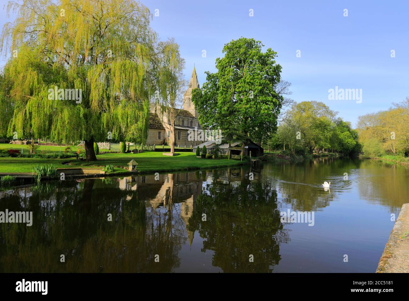 St Remigus Church, river Nene, Water Newton village, Cambridgeshire