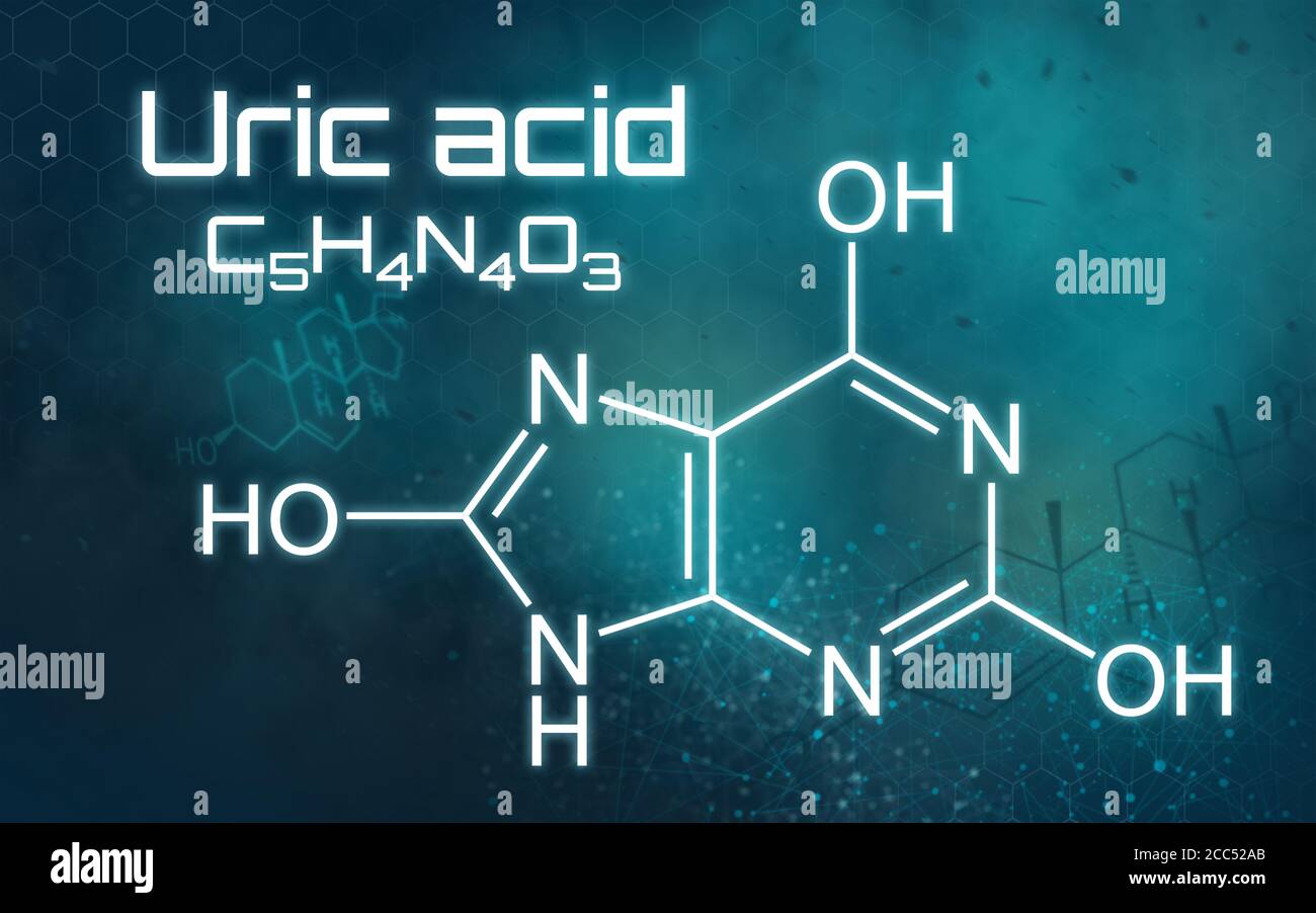 Chemical formula of Uric acid on a futuristic background Stock Photo
