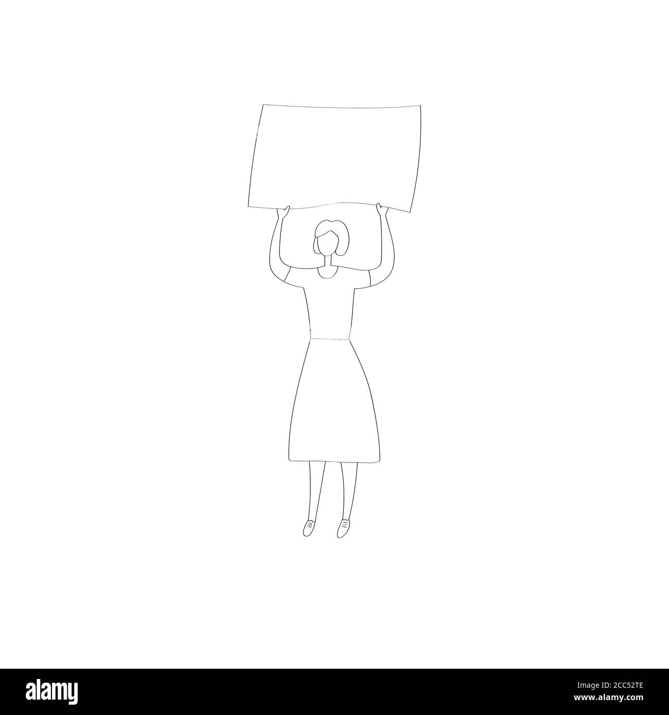 Young woman at picket. Ecoactivist holds poster at rally. People go to political demonstrations. Striking man. Hand drawn linear vector illustration Stock Vector