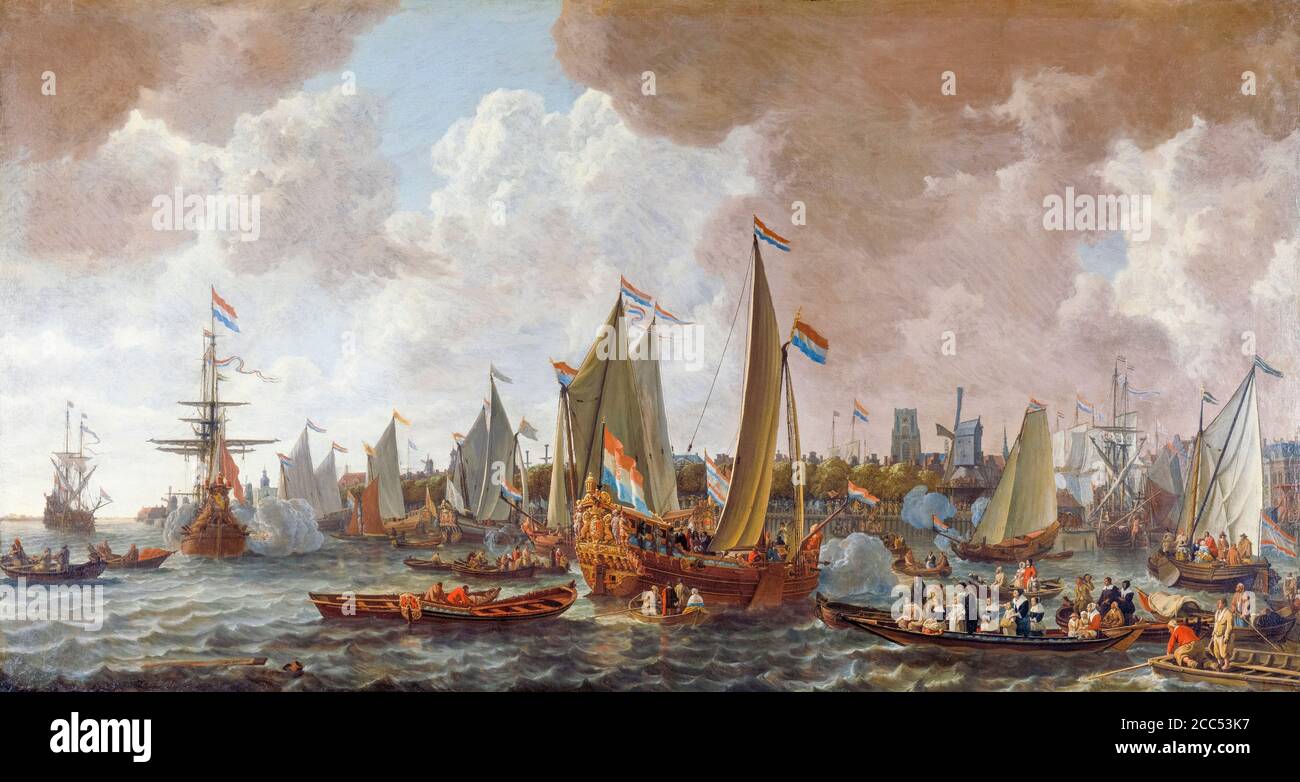 Arrival of Charles II (1630-1685), King of England in Rotterdam, 24 May 1660, painting by Lieve Pietersz Verschuier, circa 1660-1665 Stock Photo