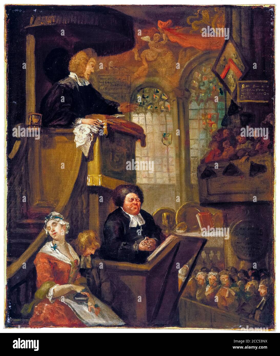 The Sleeping Congregation (sketch), painting by William Hogarth, 1728 Stock Photo