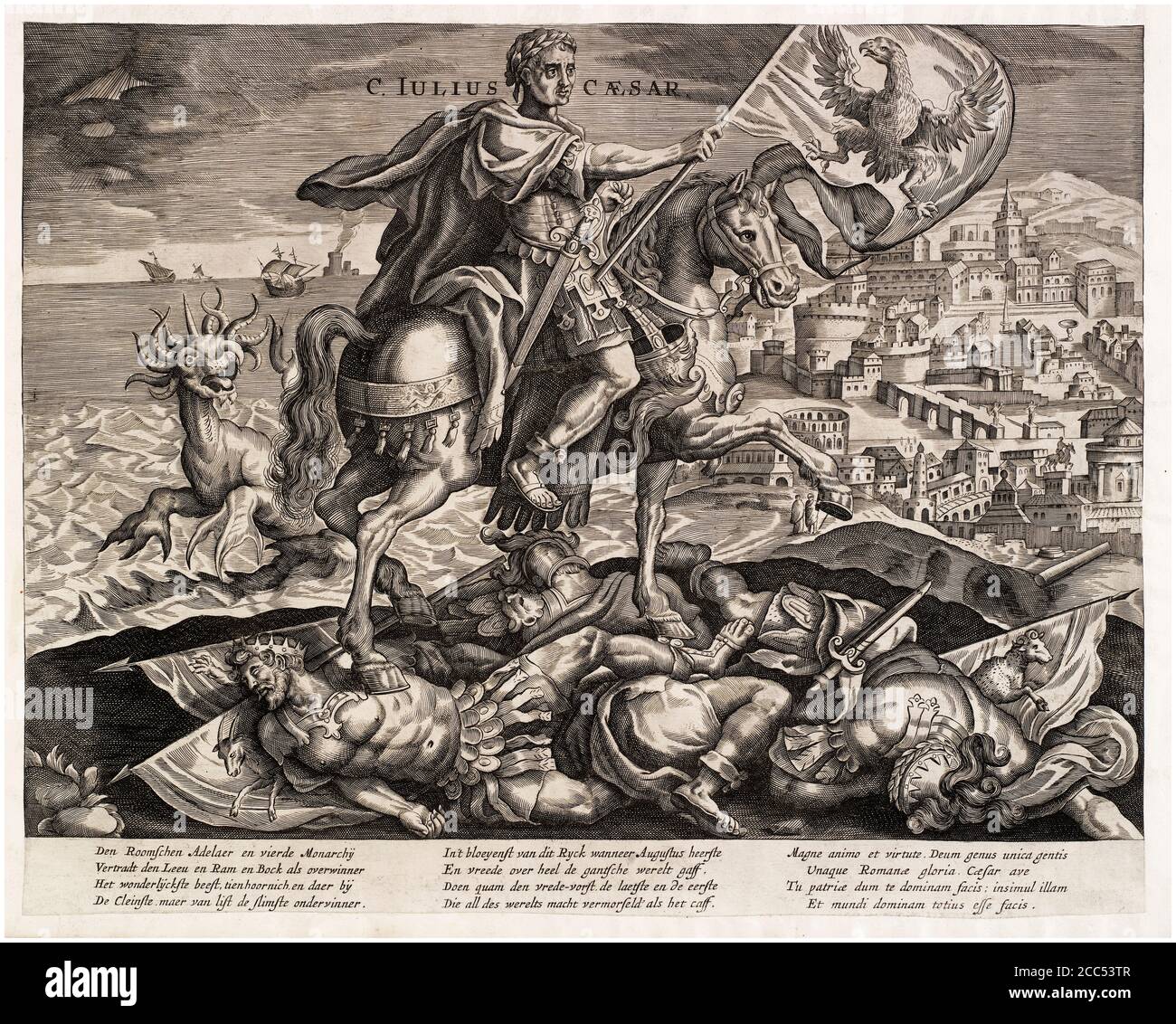 Gaius Julius Caesar (100BC-44BC), Roman Emperor on horseback, engraving  1600-1699 Stock Photo - Alamy, image size:1300x1132