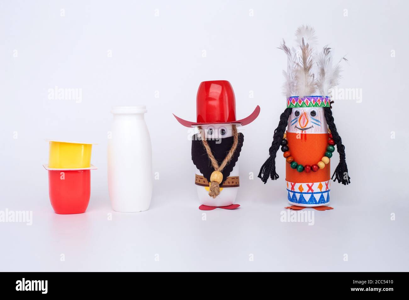 simple kids creative craft ideas made of recycled yogurt bottle and can