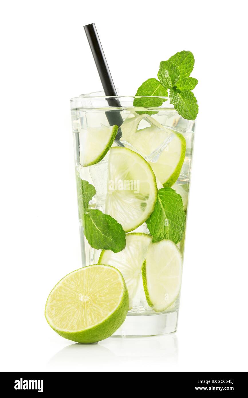 mojito cocktail in a glass isolated on white background Stock Photo