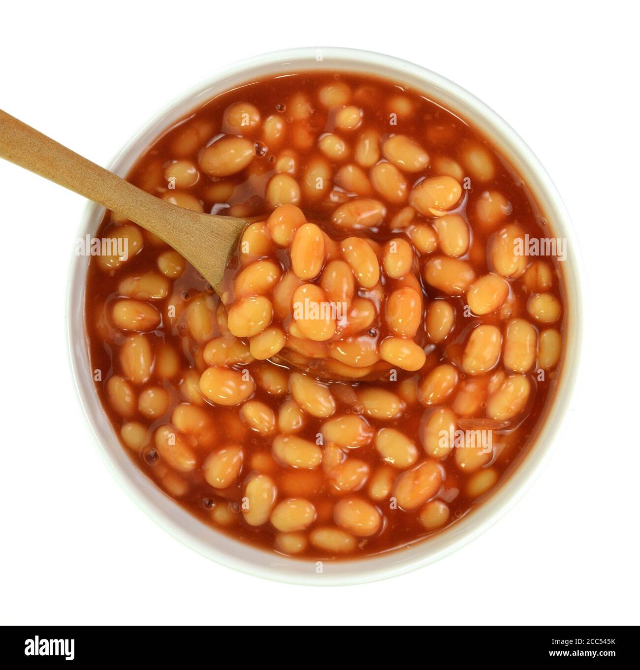 Baked Beans Bowl of baked beans in tomato sauce isolated on a white