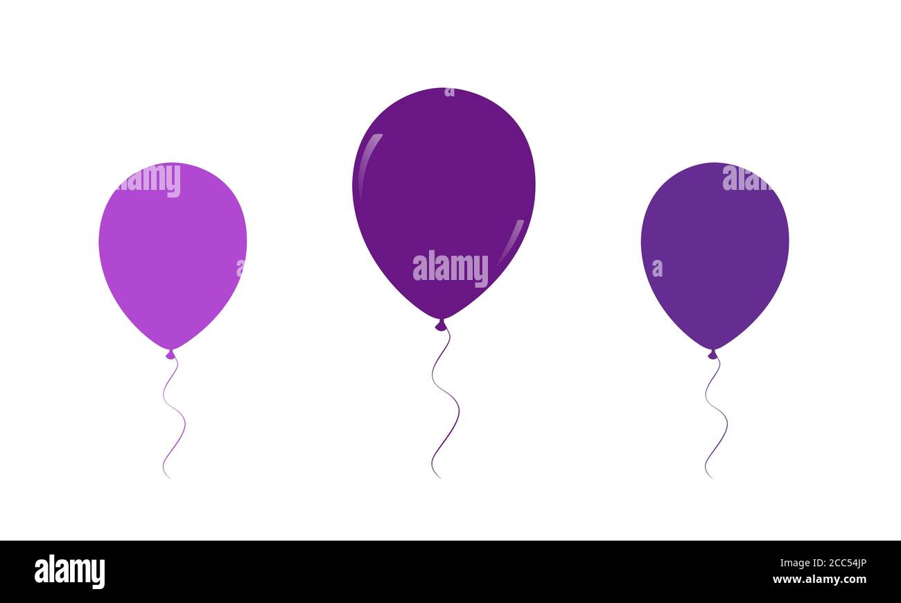 Vector of group of three shades of purple balloons on strings isolated