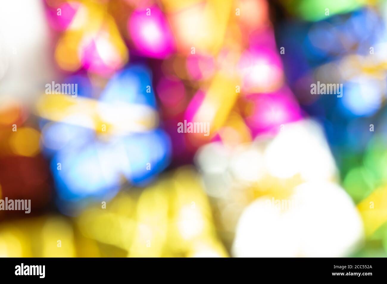 Blurry bright background with present boxes Stock Photo