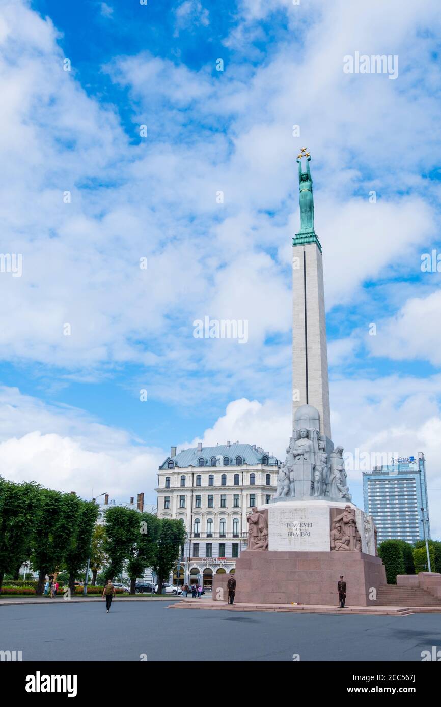 Brīvības piemineklis, The Freedom monument, Brivibas Laukums, Riga, Latvia Stock Photo